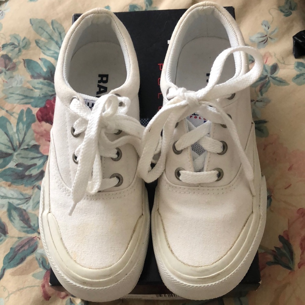Vintage Ralph Lauren Polo Sport sneakers. 5 1/2 B white canvas clipper cove